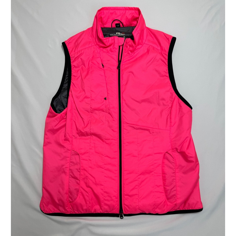 RLX Ralph Lauren Womens Neon Pink Quilted Golf Vest Full Zip Size Medium Golf